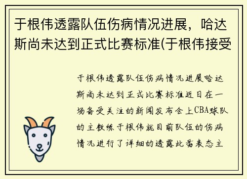 于根伟透露队伍伤病情况进展，哈达斯尚未达到正式比赛标准(于根伟接受采访)