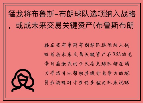 猛龙将布鲁斯-布朗球队选项纳入战略，或成未来交易关键资产(布鲁斯布朗续约)